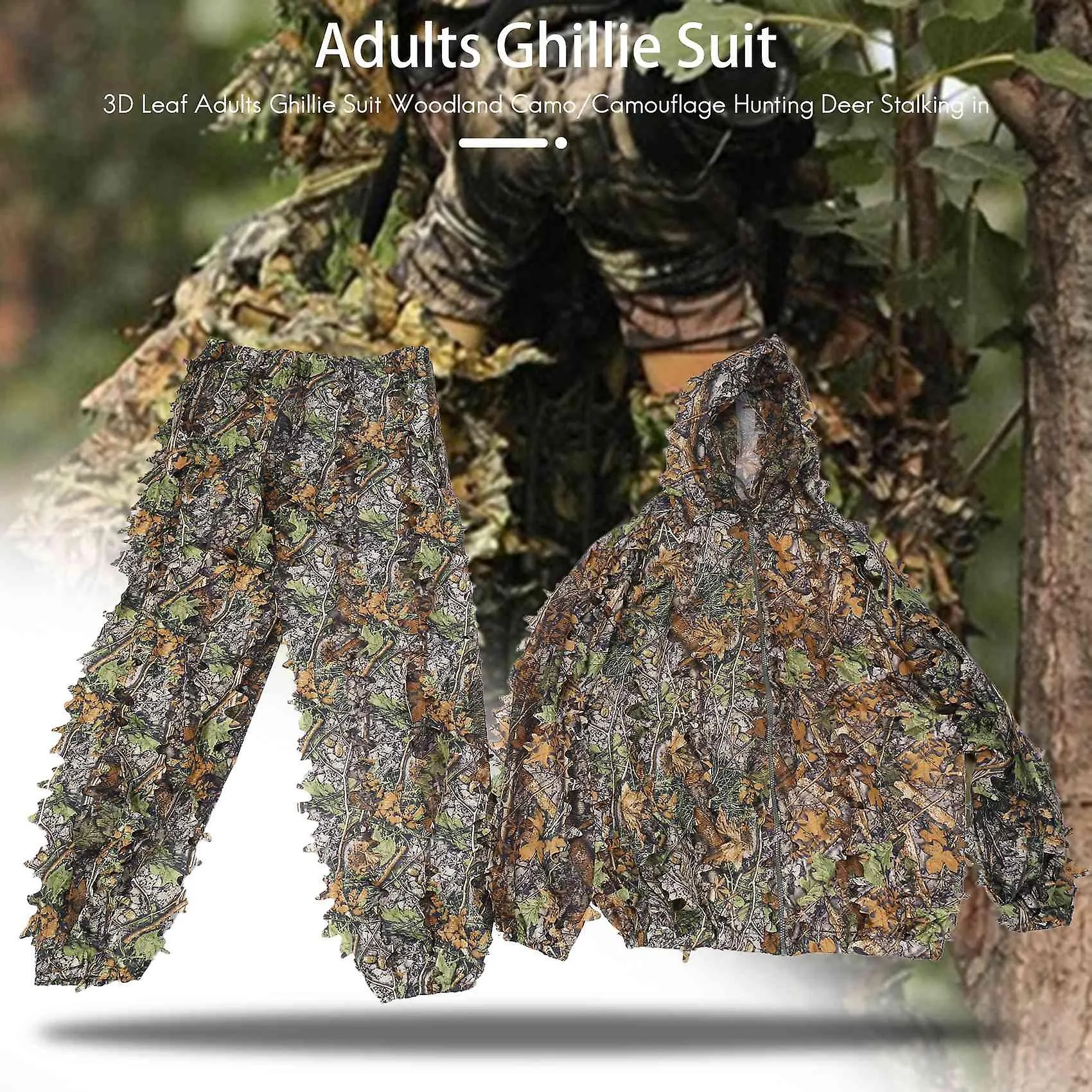 3D Leaf Adults Suit Woodland Camo/Camouflage Hunting Deer Stalking in