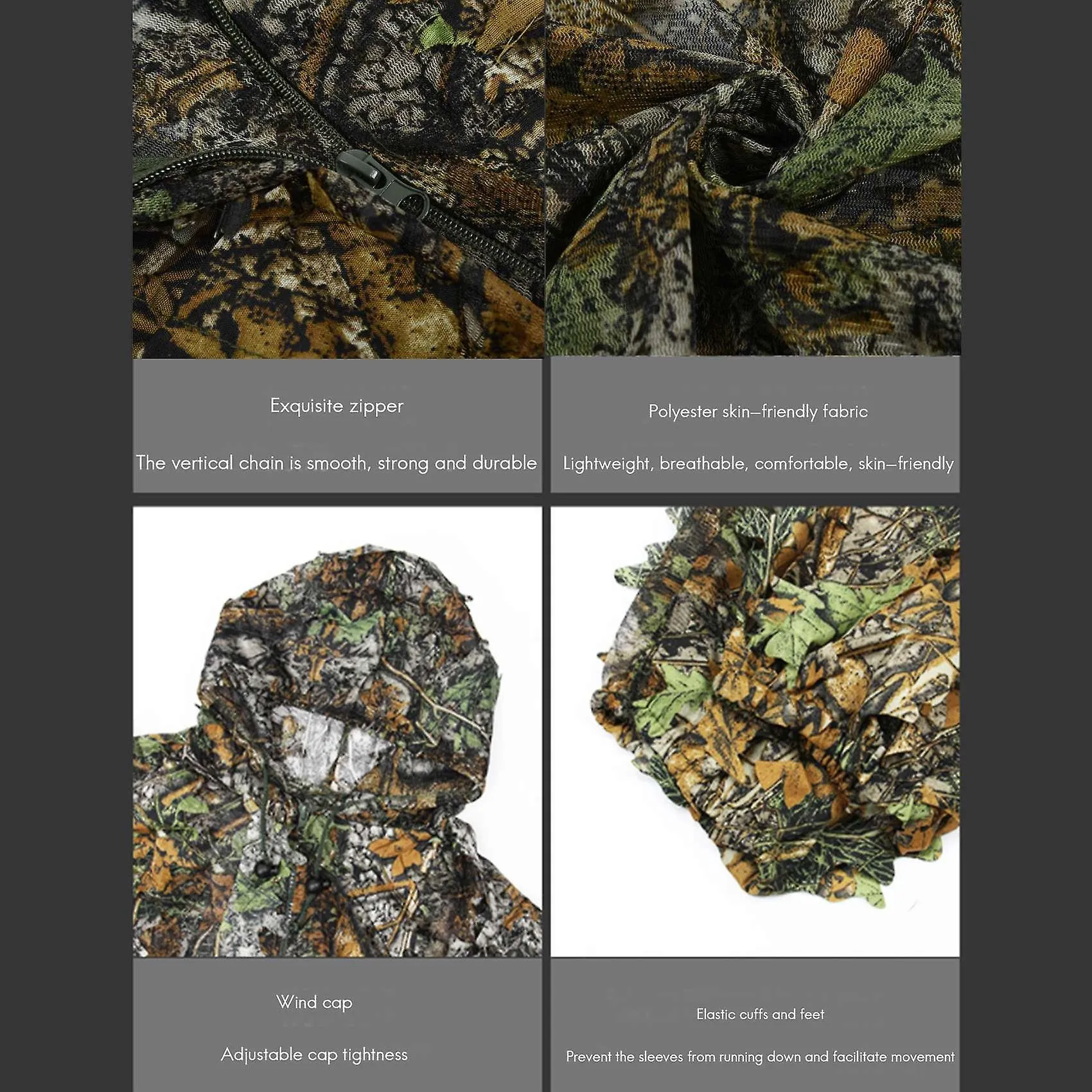 3D Leaf Adults Suit Woodland Camo/Camouflage Hunting Deer Stalking in