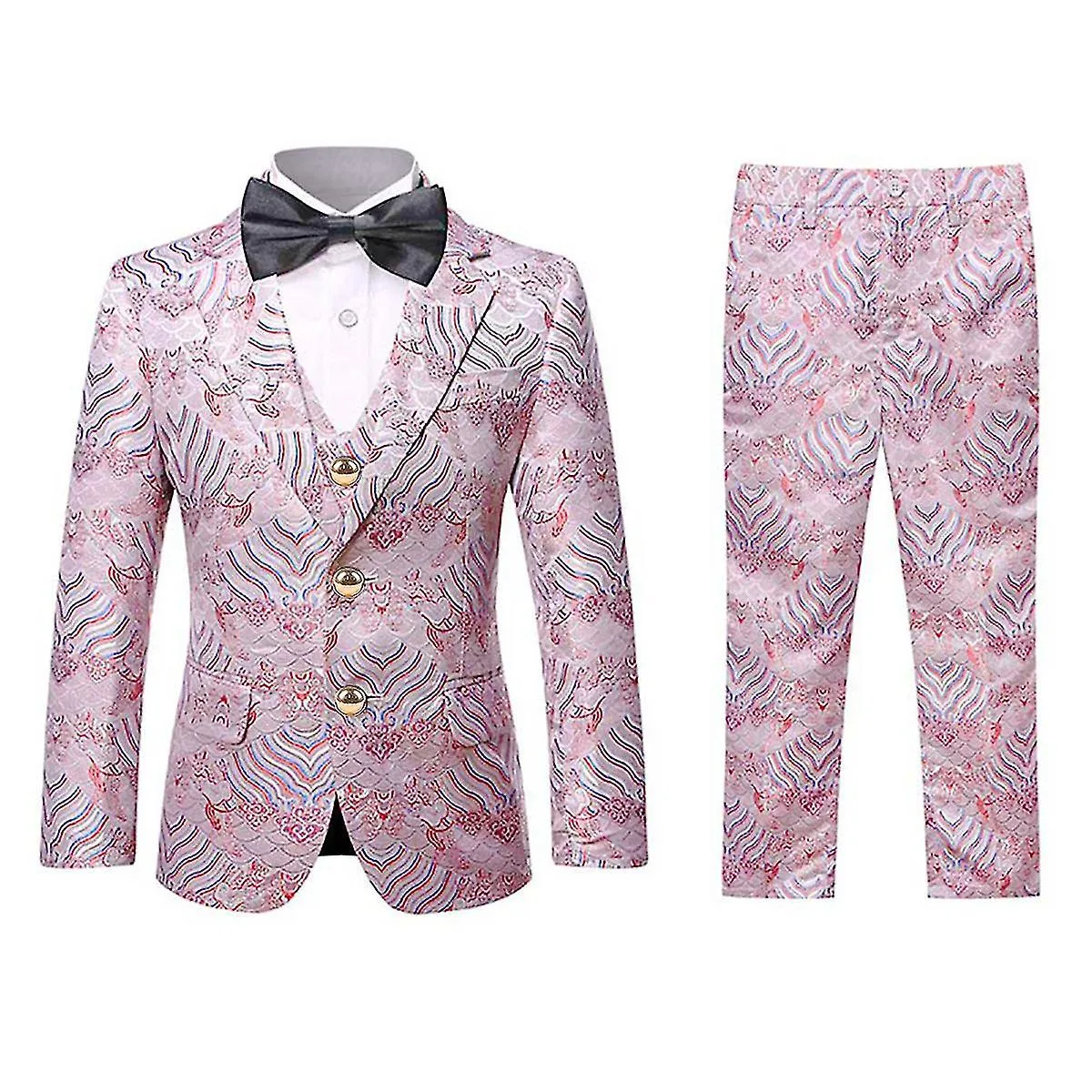 Allthemen Boys 3-Piece Wedding Party Festive Embroidered Notched Lapel Two Button Suit