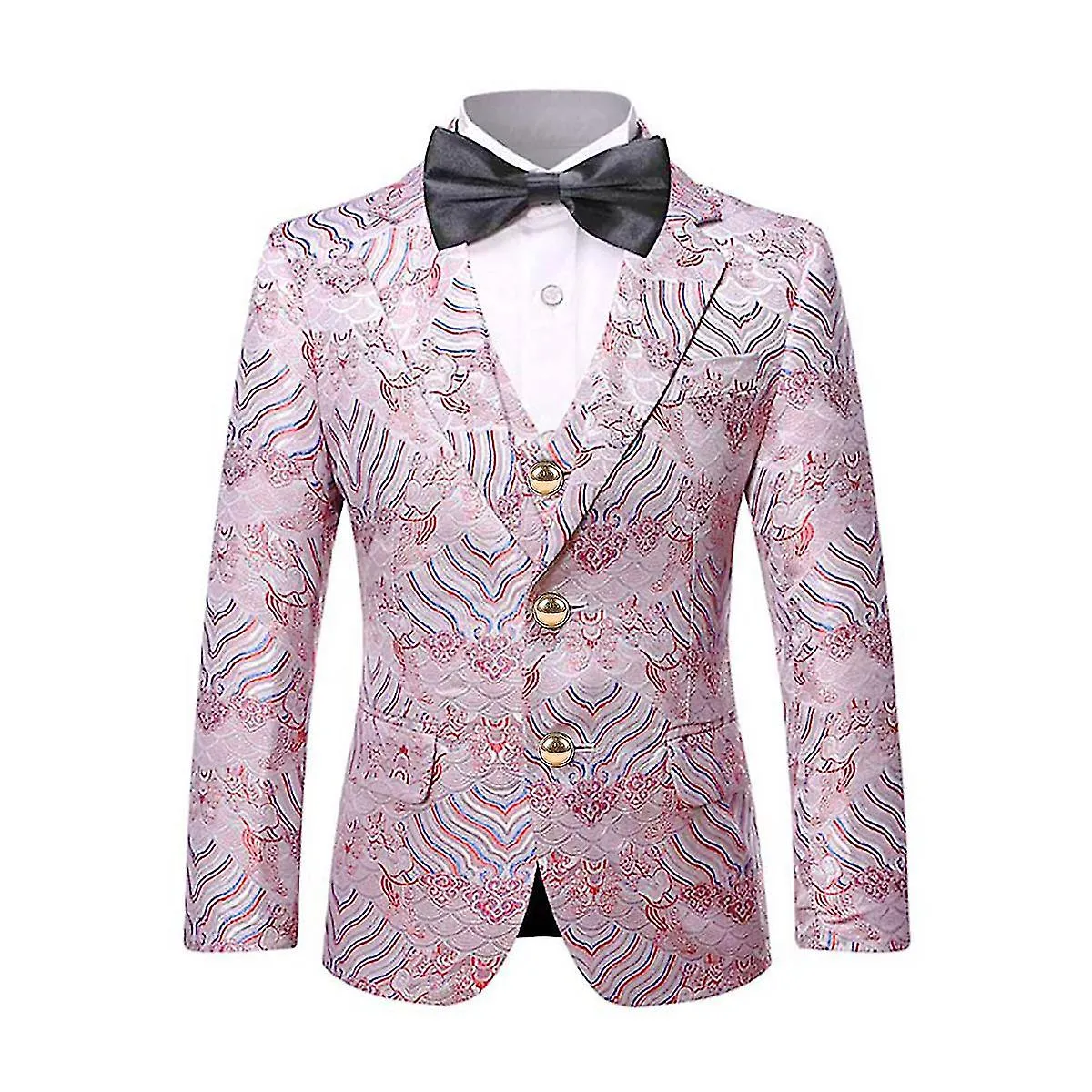 Allthemen Boys 3-Piece Wedding Party Festive Embroidered Notched Lapel Two Button Suit