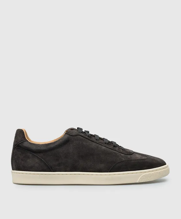 Brunello Cucinelli Brown suede sneakers with logo emblem print