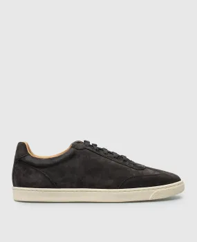 Brunello Cucinelli Brown suede sneakers with logo emblem print