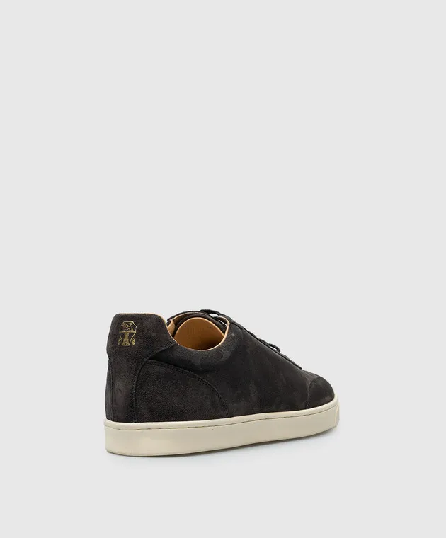 Brunello Cucinelli Brown suede sneakers with logo emblem print