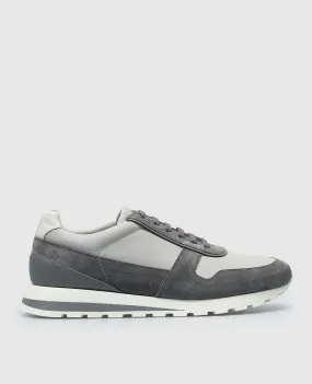 Brunello Cucinelli Gray leather sneakers with a logo emblem print