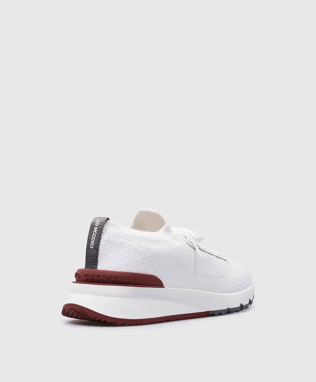 Brunello Cucinelli White sneakers with leather inserts with a textured logo