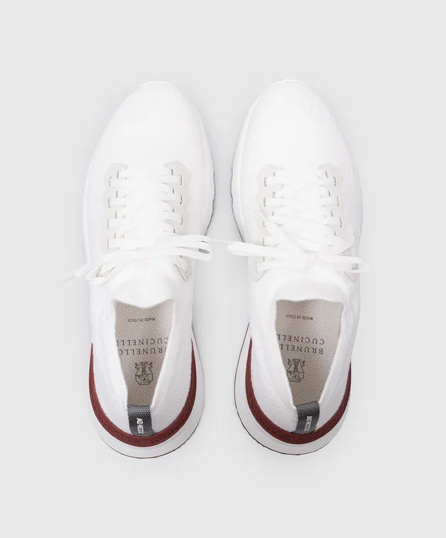 Brunello Cucinelli White sneakers with leather inserts with a textured logo