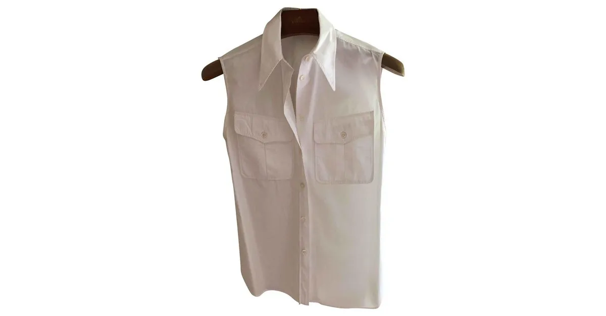 Camisa de algodón sin mangas de Hermès Blanco 