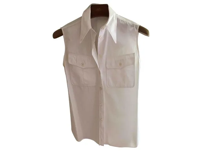 Camisa de algodón sin mangas de Hermès Blanco 