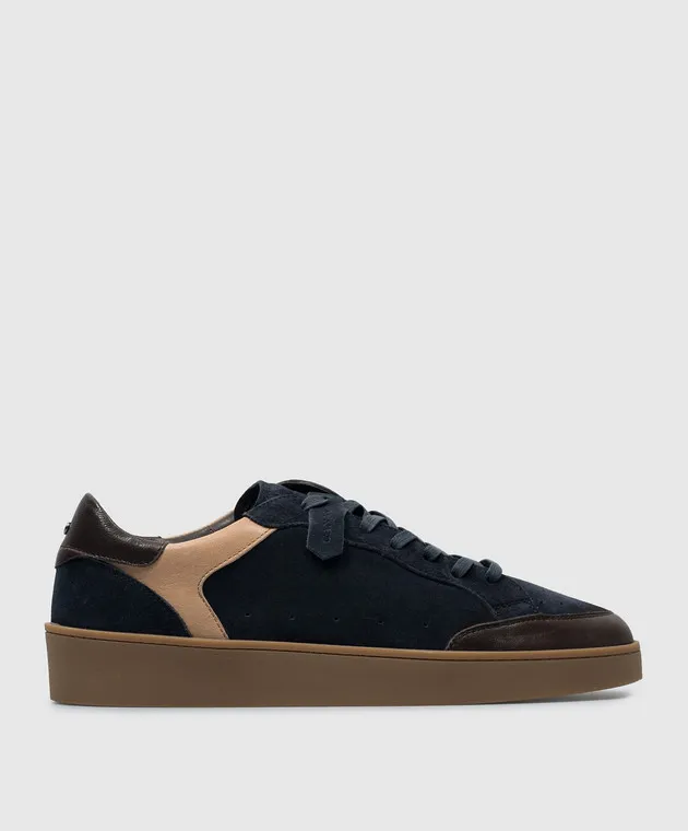 Canali Blue suede sneakers with logo