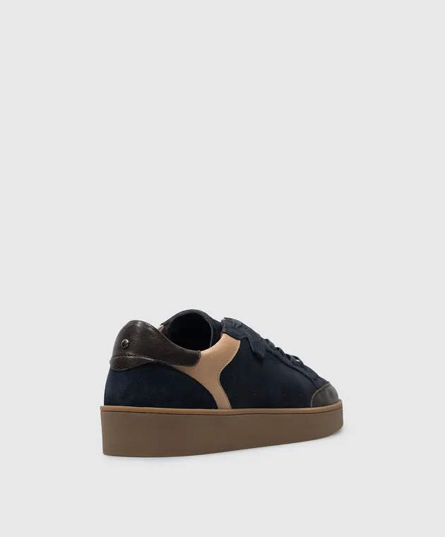 Canali Blue suede sneakers with logo