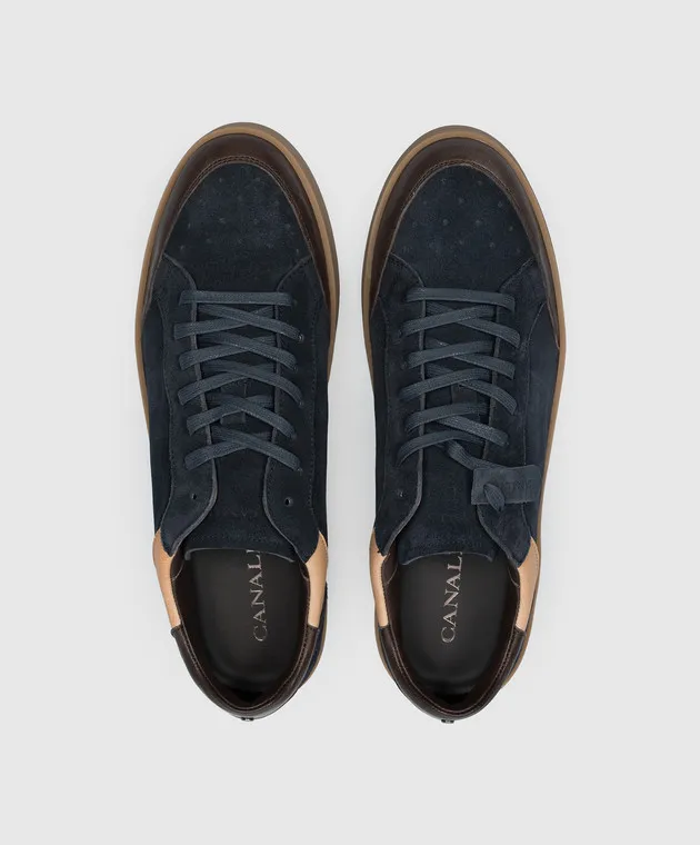 Canali Blue suede sneakers with logo