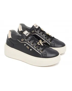 copia Nero Giardini - 411621 NERO/PLATINO - Sneakers mujer cuero y material técnico