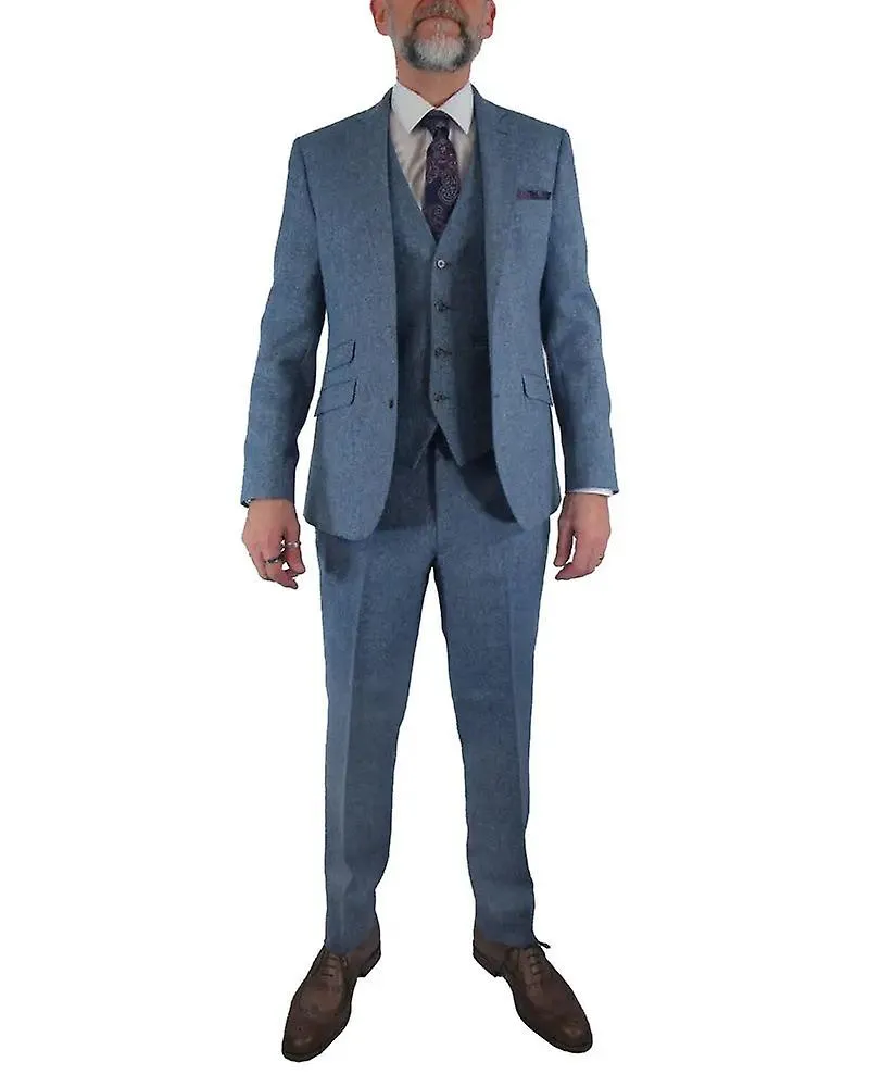 Donegal tweed suit waistcoat - light blue