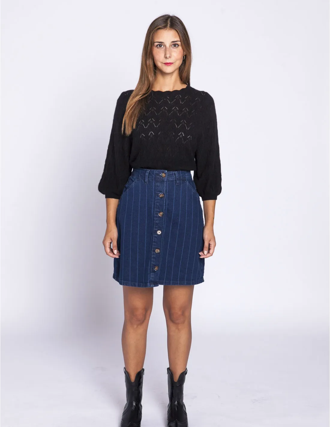 FALDA CORTA DENIM RAYAS ADISSA ICHI