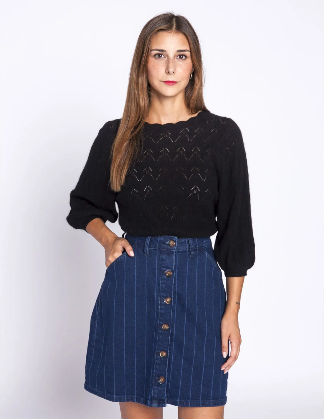 FALDA CORTA DENIM RAYAS ADISSA ICHI