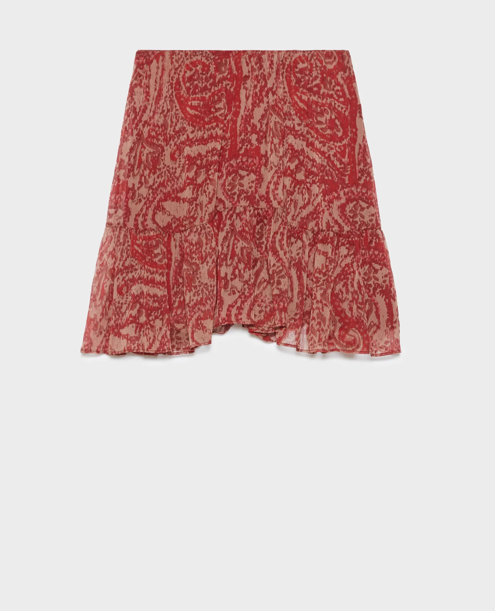 Falda corta fluida de paño print ikat wine