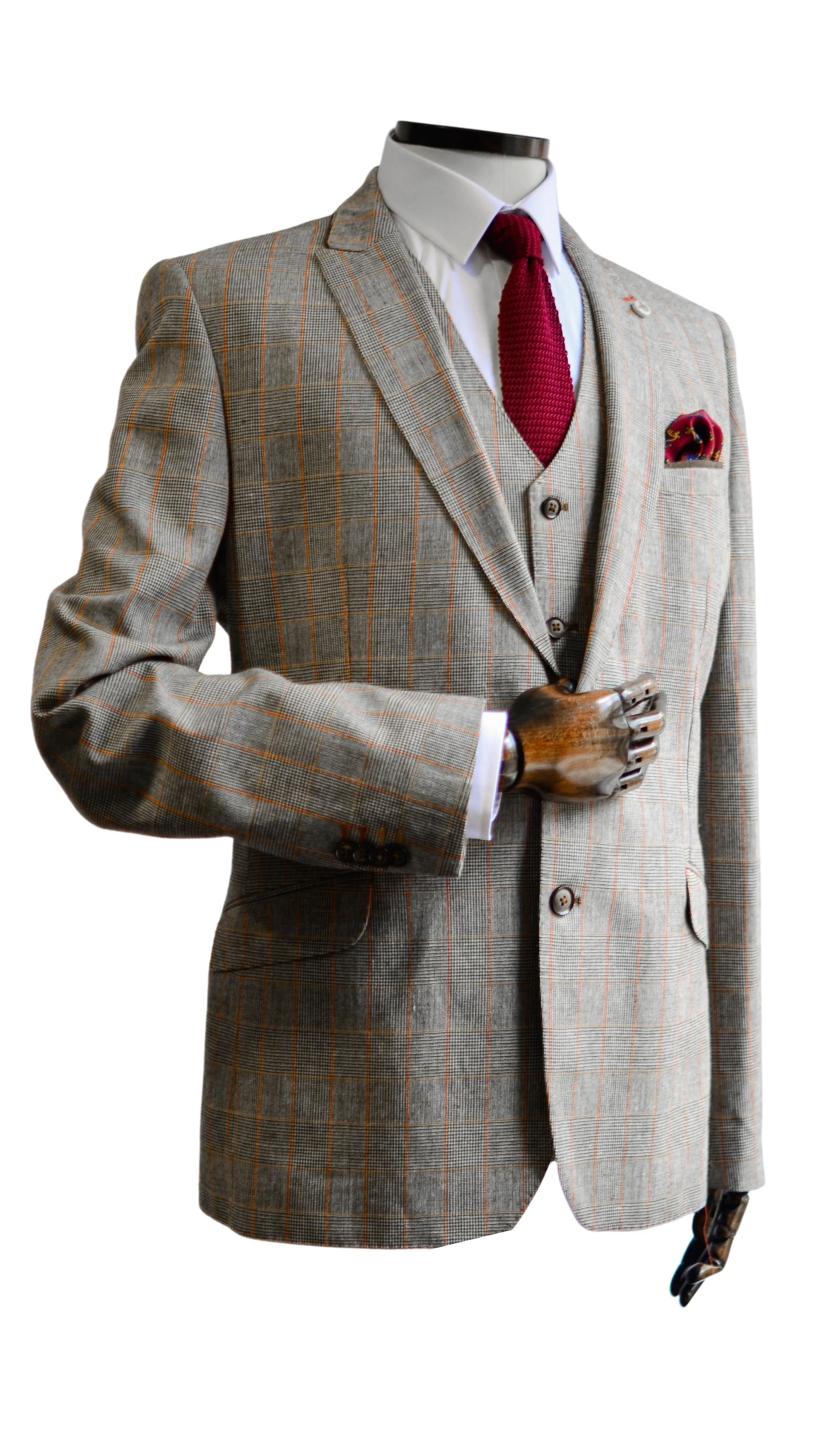 Glen plaid check suit jackettaupe orange