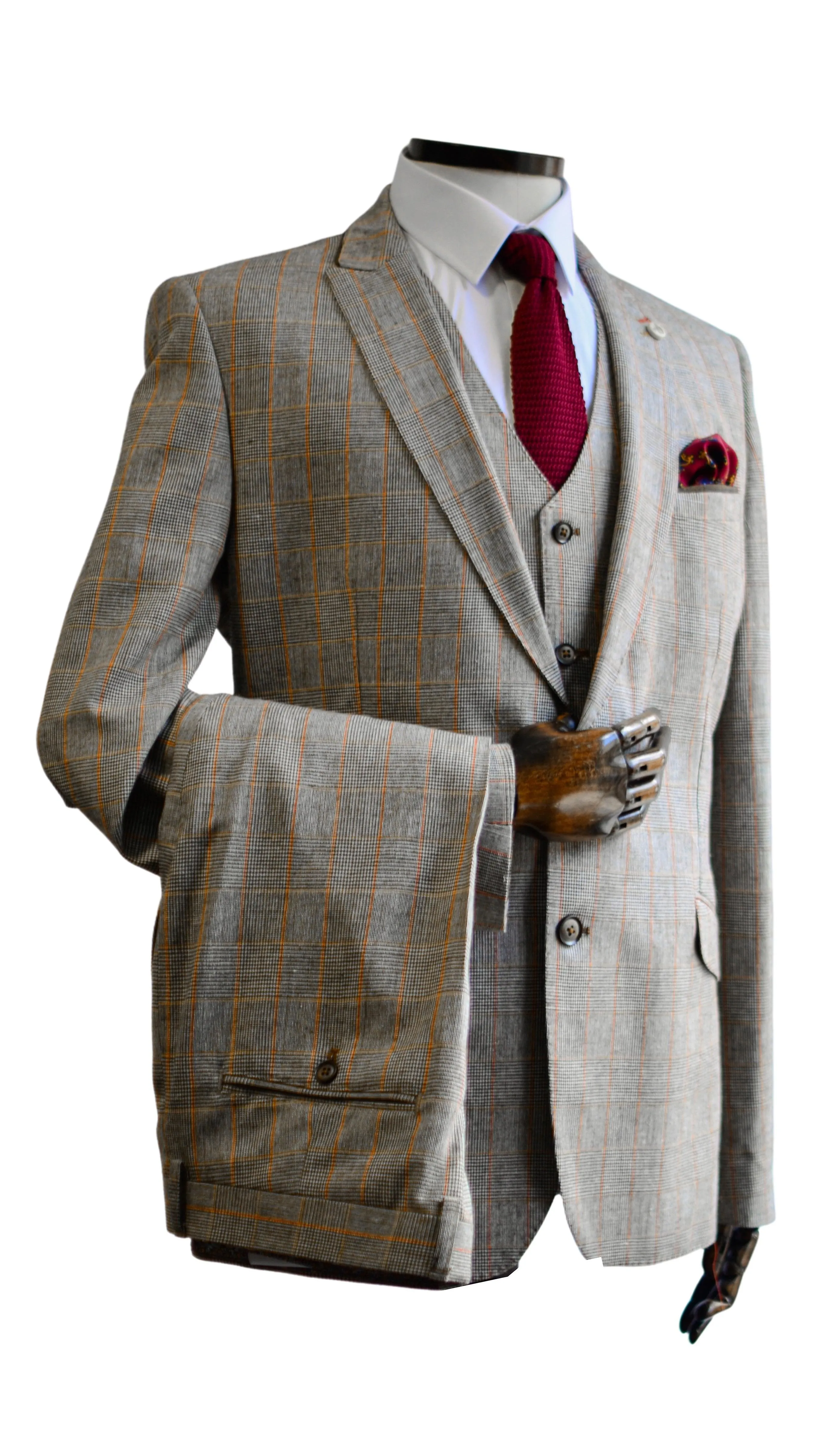 Glen plaid check suit jackettaupe orange