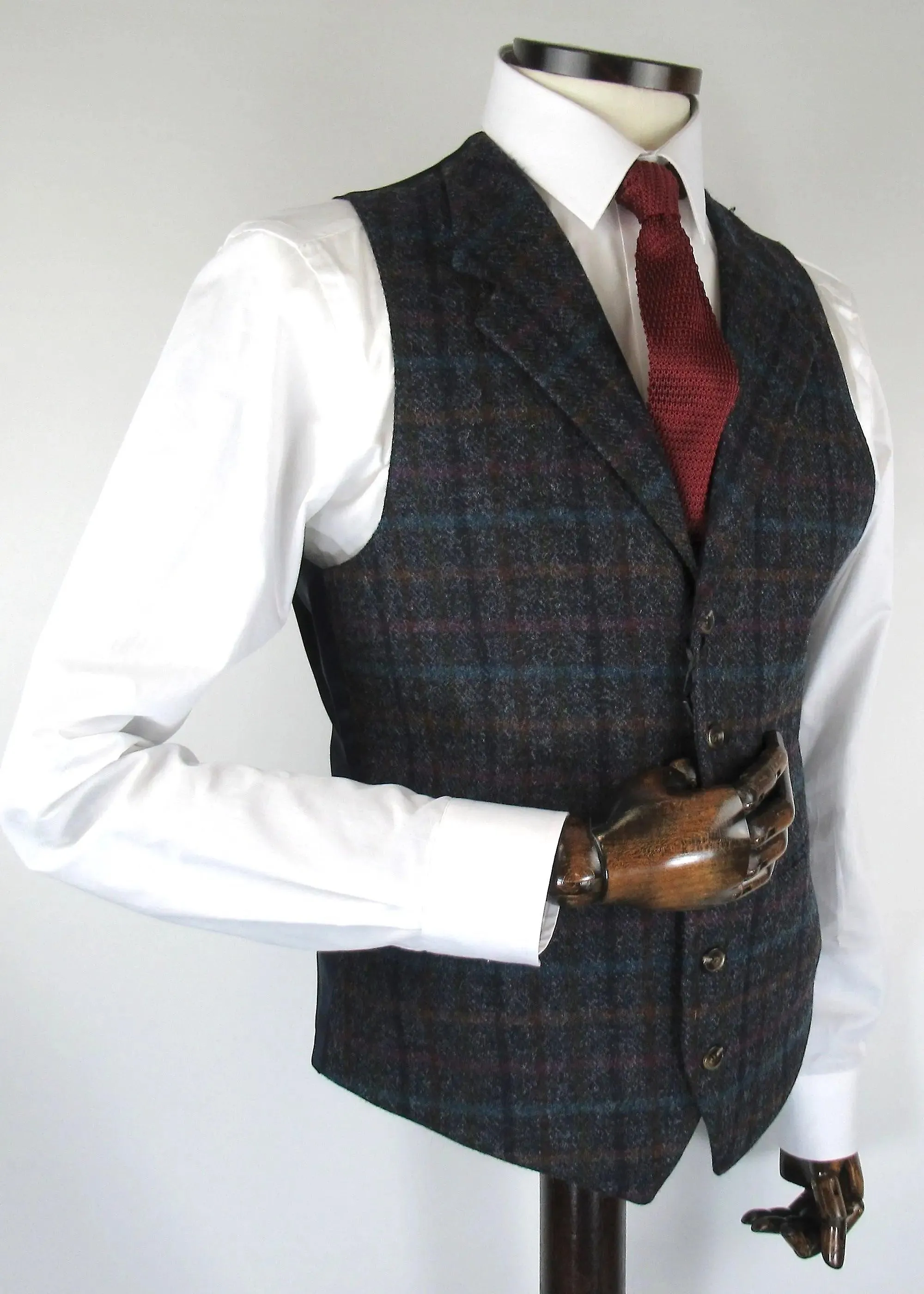 Grey with multicolour check tweed suit waistcoat