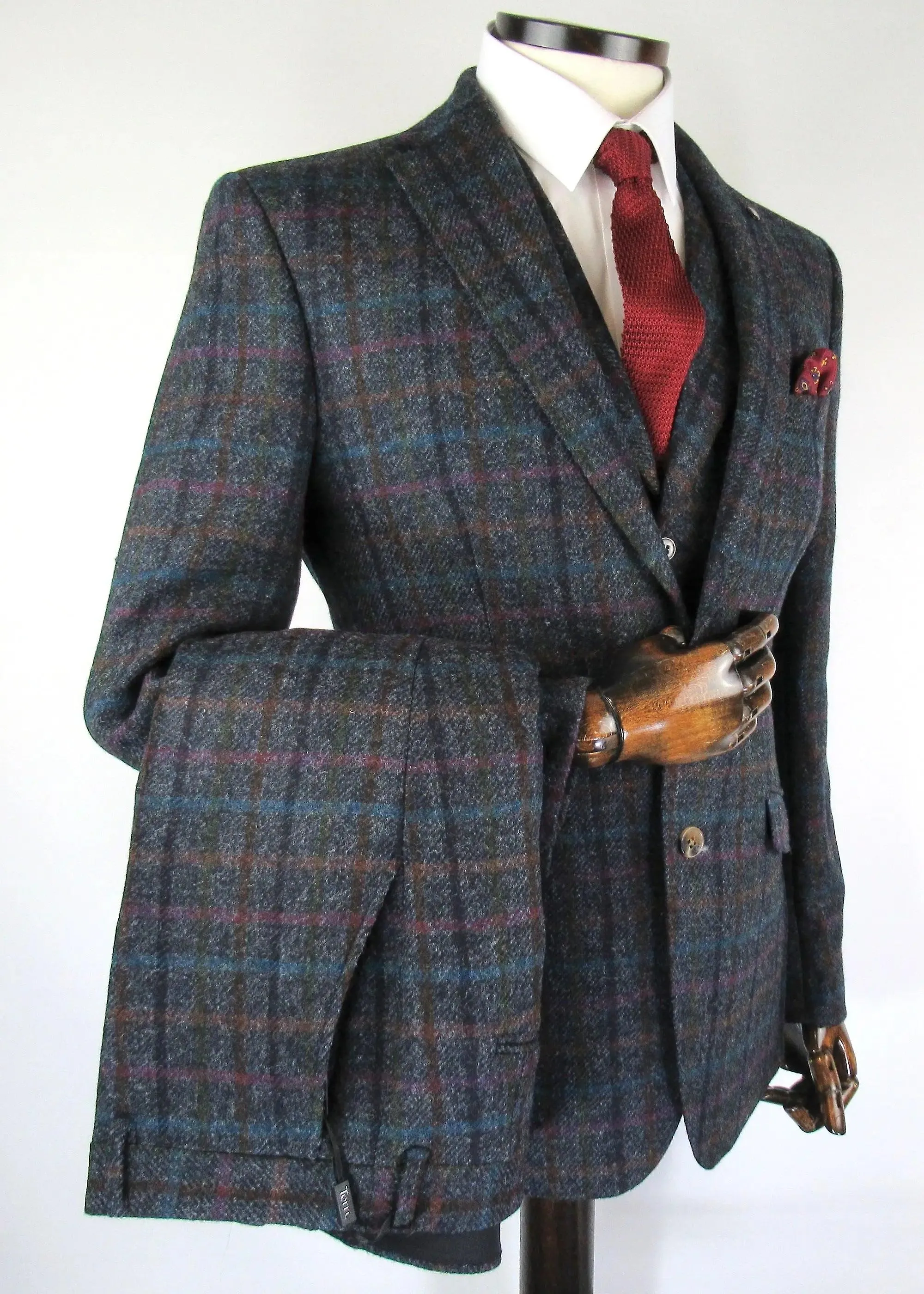 Grey with multicolour check tweed suit waistcoat