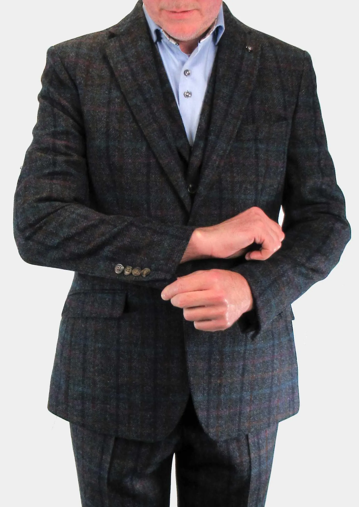 Grey with multicolour check tweed suit waistcoat