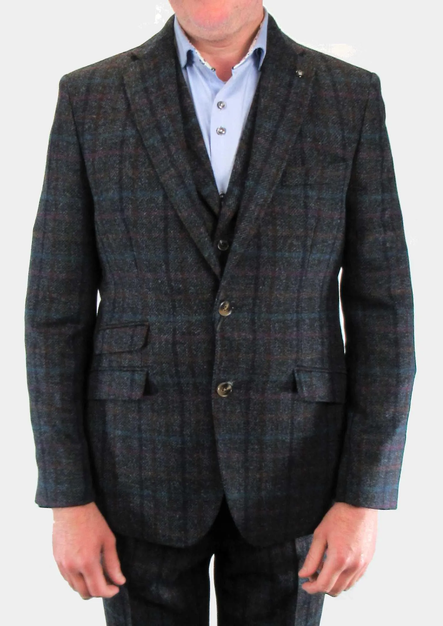 Grey with multicolour check tweed suit waistcoat