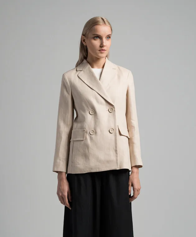 Max Mara Laura double-breasted beige linen jacket