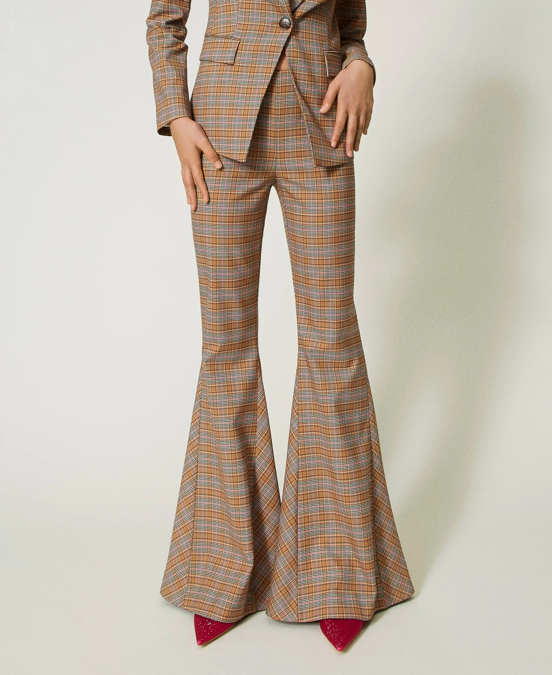 Maxi pantalon évasé en prince de Galles