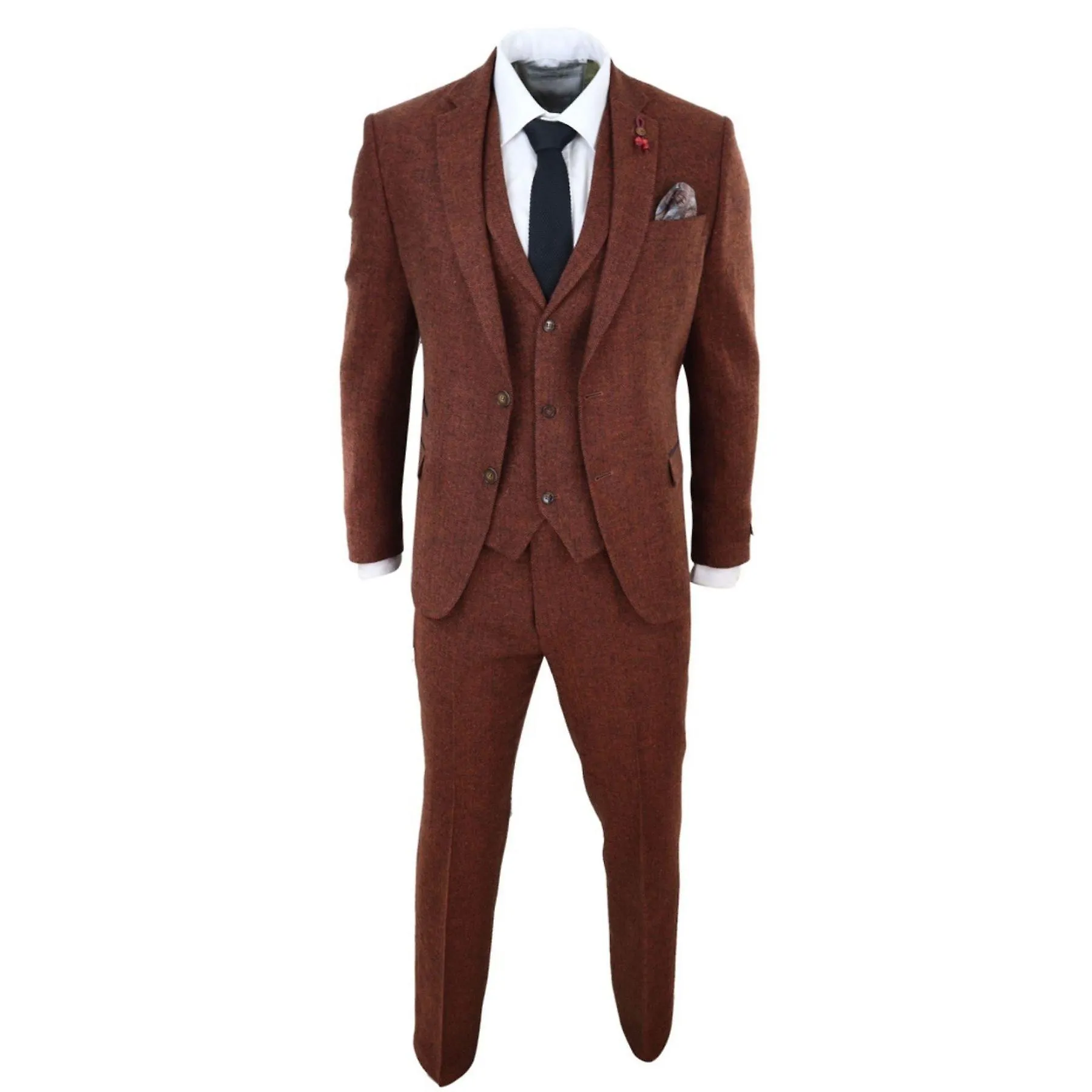 Men's 3 Piece Tweed Suit Herringbone Wool Vintage Retro Fit