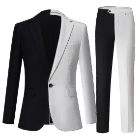 Men's Suit Black and White Color Blocking Suit Two-piece