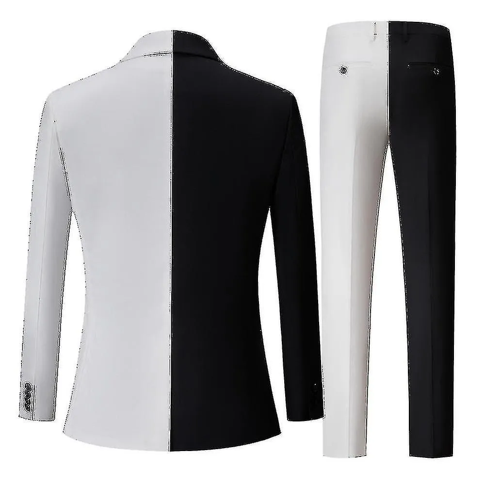 Men's Suit Black and White Color Blocking Suit Two-piece