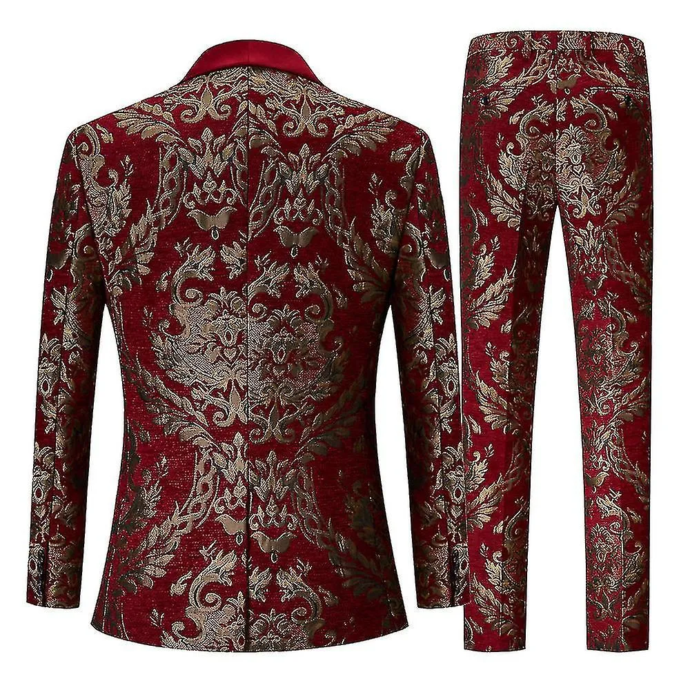 Men's Suit  Red Jacquard One Buckle In A Single Row Suit