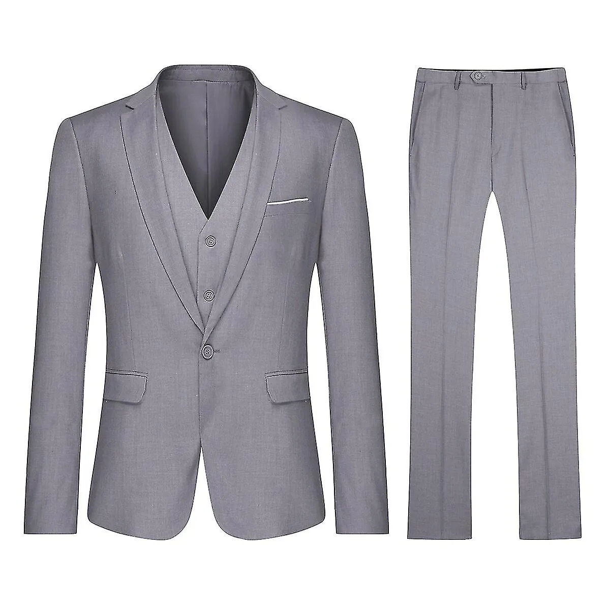 Mens 3 Piece 1 Button Solid Color Slim Suit Set For Wedding Or Business