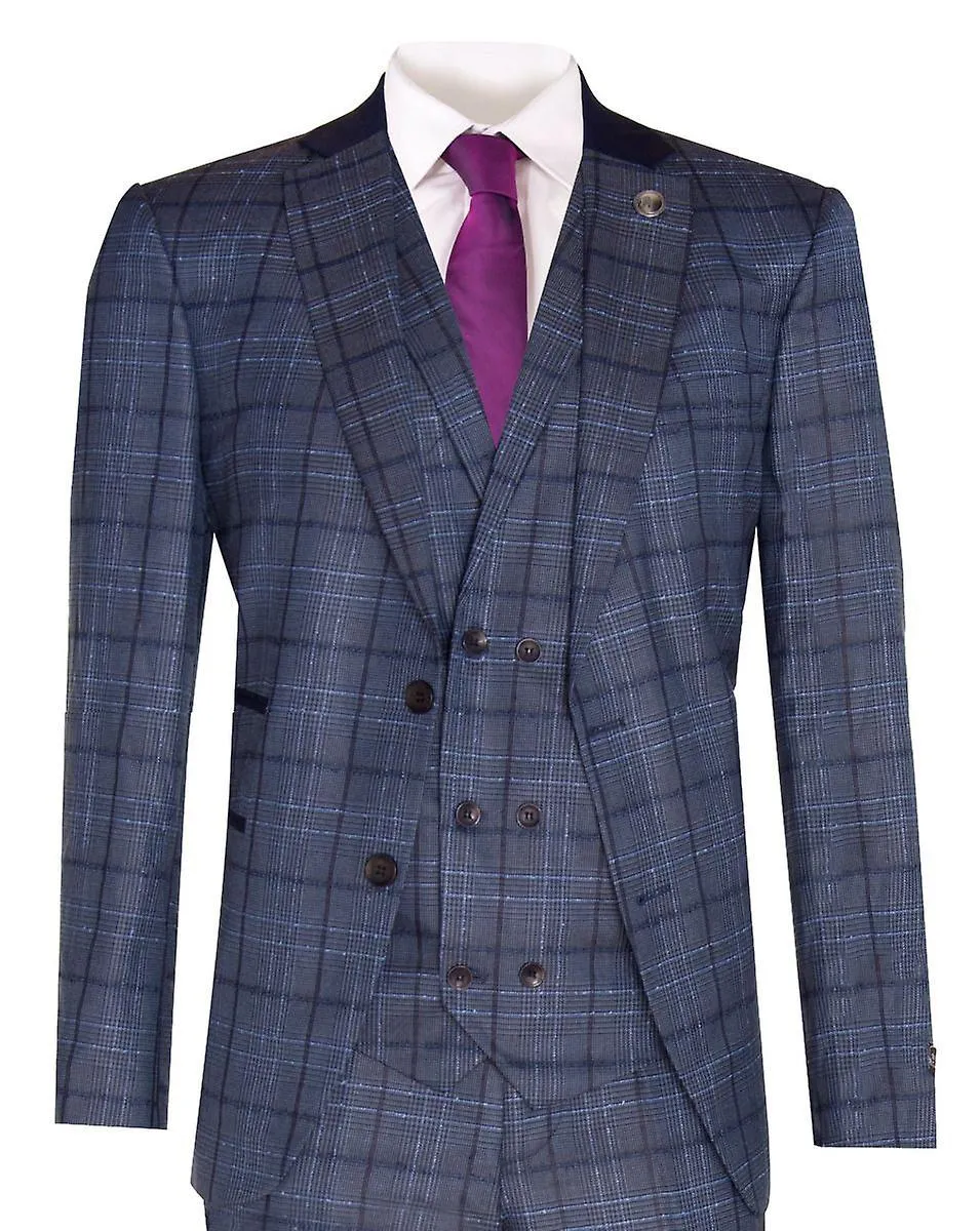 Mens 3 Piece Blue Tweed Suit