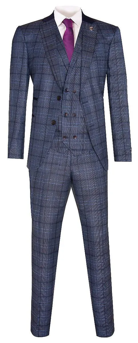 Mens 3 Piece Blue Tweed Suit