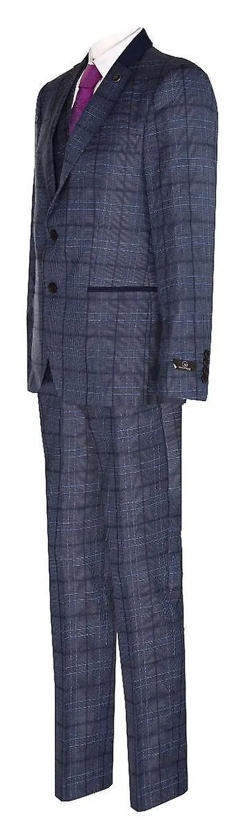 Mens 3 Piece Blue Tweed Suit