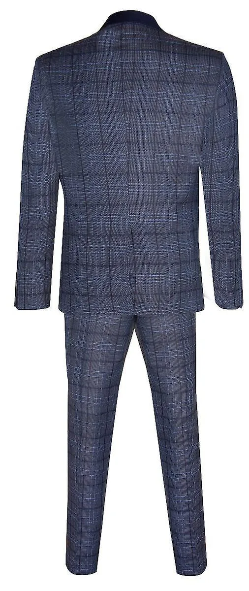 Mens 3 Piece Blue Tweed Suit