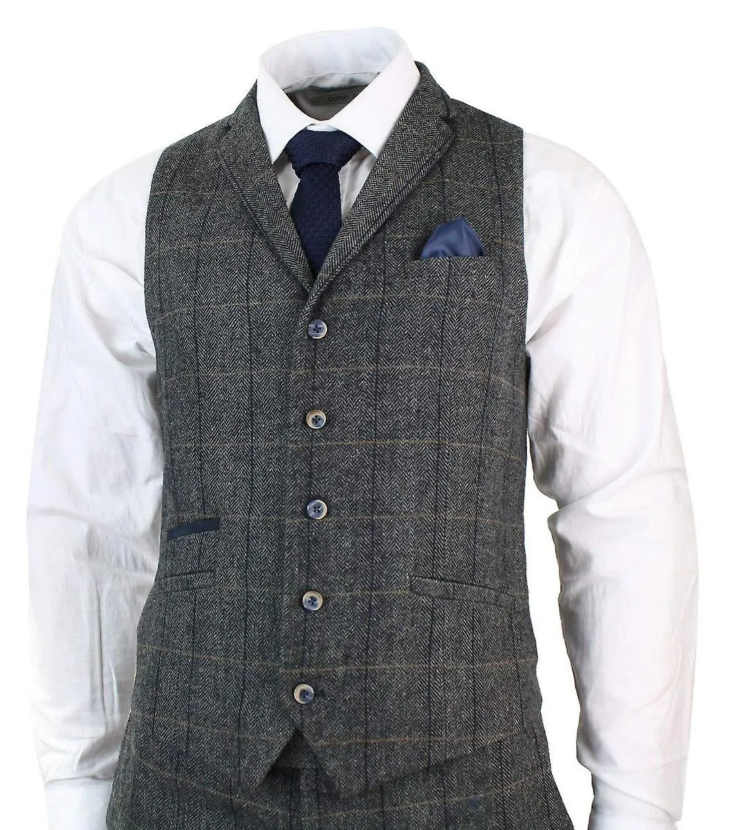 Mens 3 Piece Charcoal Grey Check Tweed Herringbone Vintage Suit