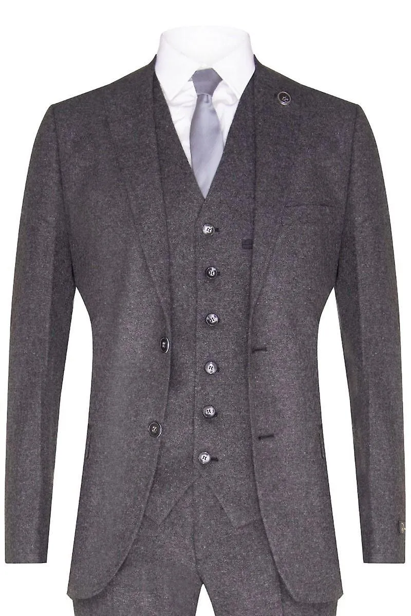 Mens 3 Piece Grey Wool Tweed Vintage Retro Suit