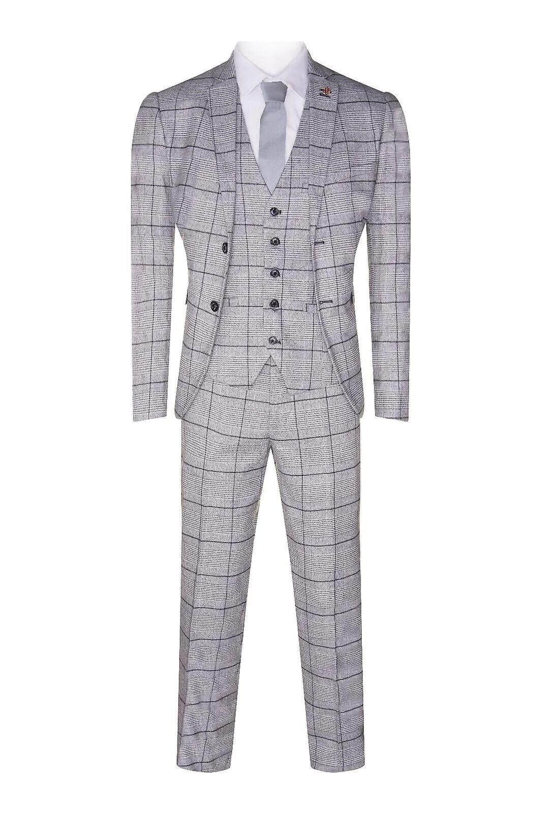 Mens 3 Piece Tweed Suit Grey Check Peaky Blinders 1920 Gatsby Wedding Suit