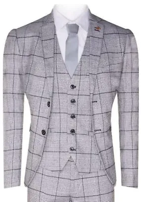 Mens 3 Piece Tweed Suit Grey Check Peaky Blinders 1920 Gatsby Wedding Suit