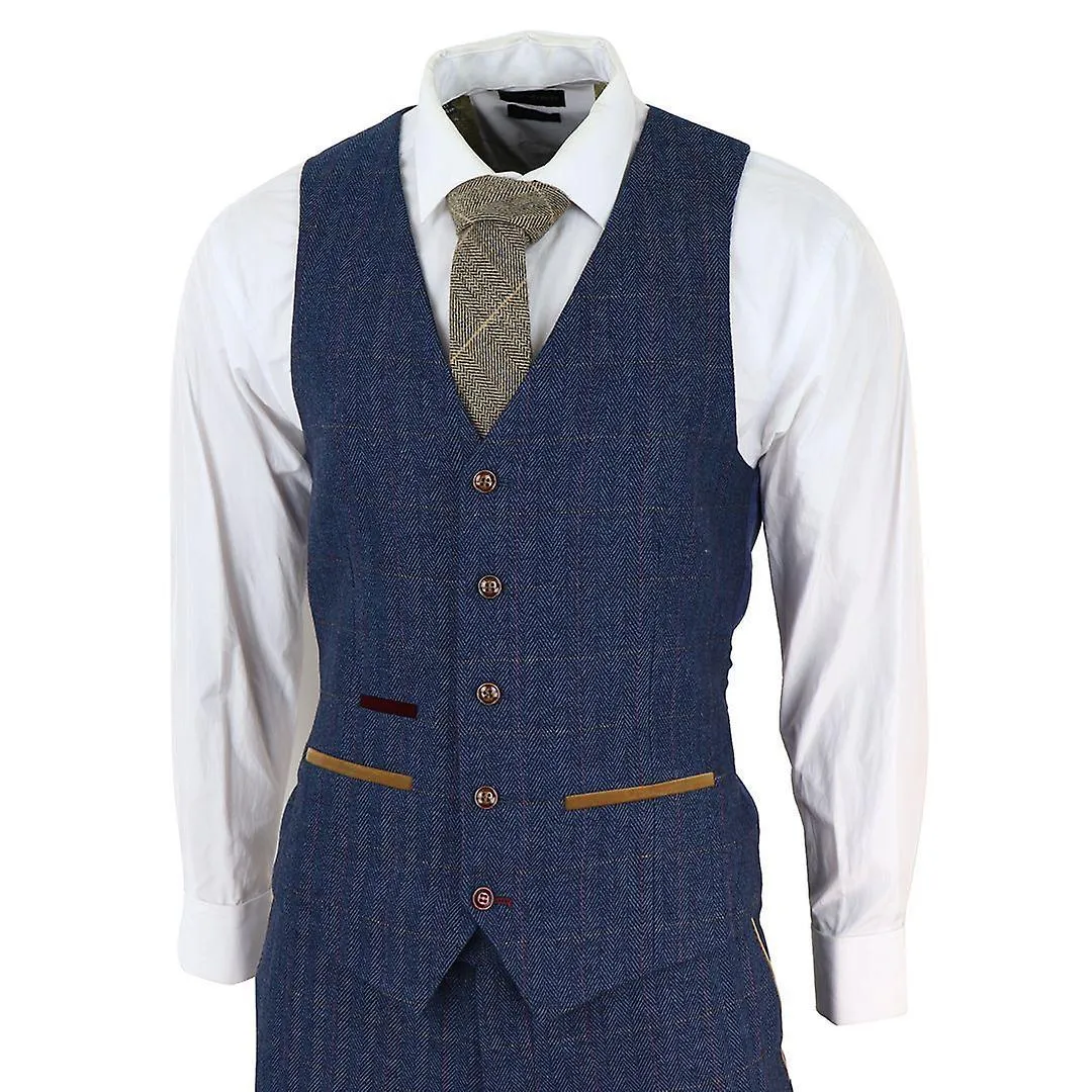 Mens Blue Tweed Check 3-Piece Suit