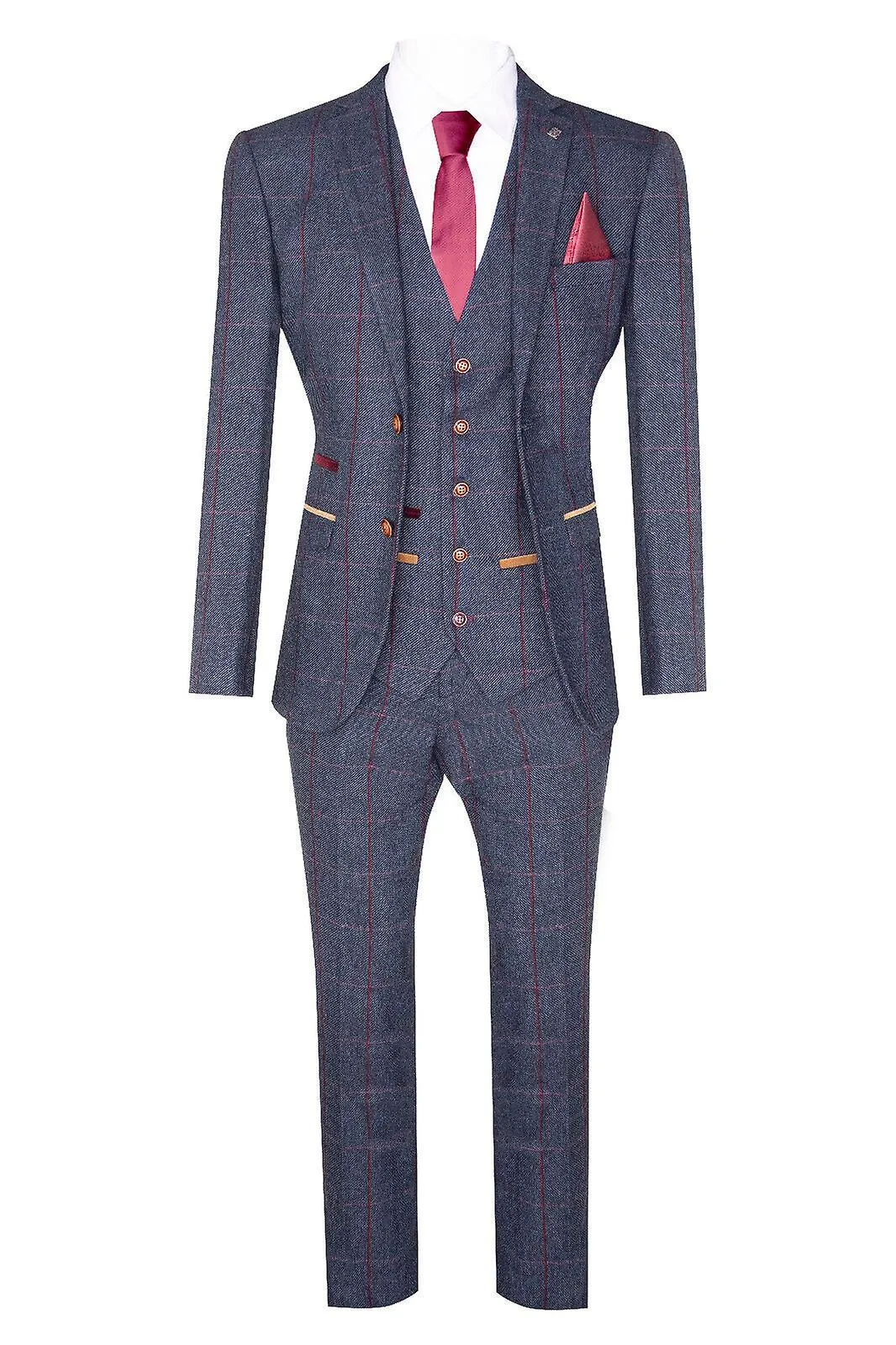 Mens Herringbone Tweed Suit 3 Piece Navy Blue Peaky Blinders 1920s Tailored Fit