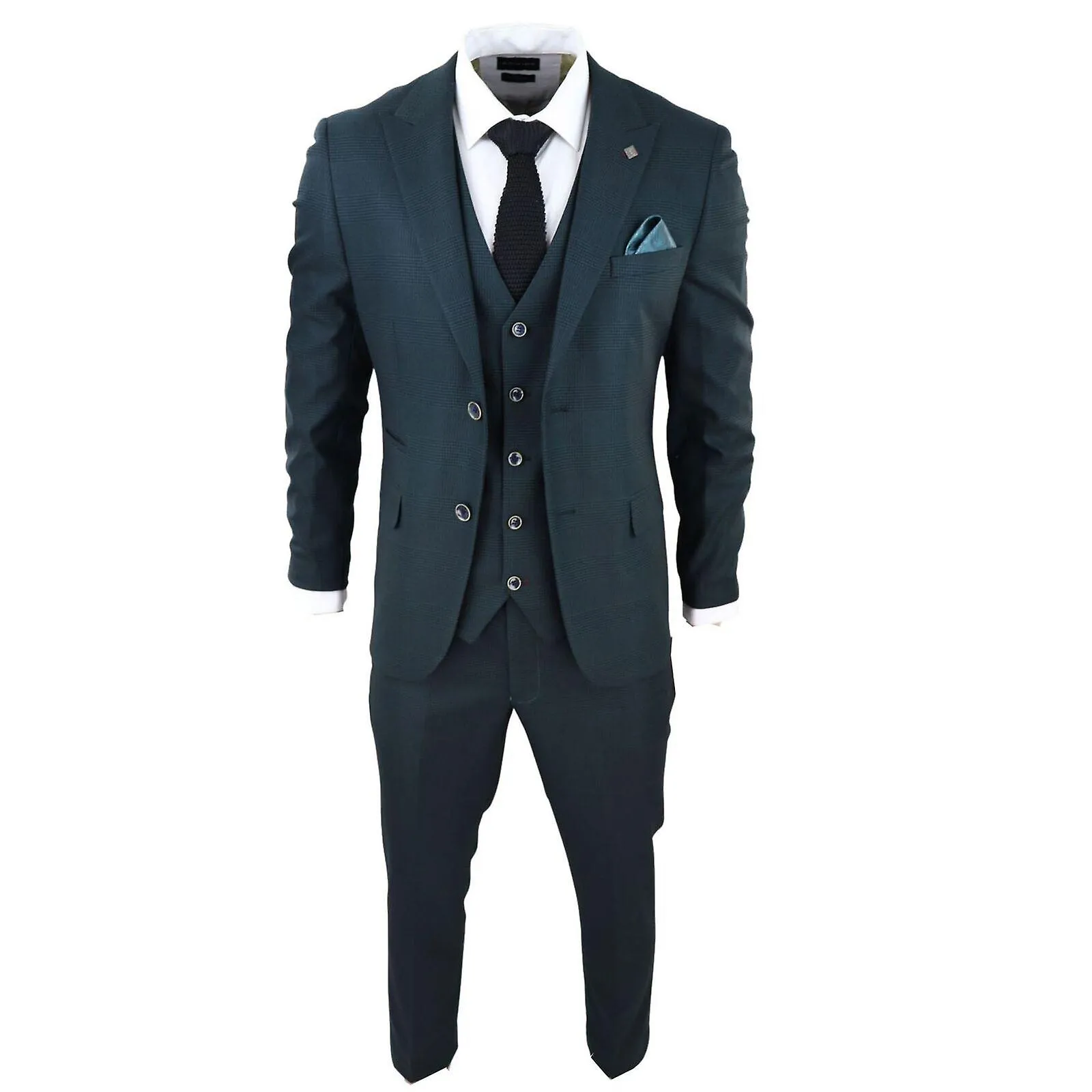 Mens Olive Green 3 Piece CheckTailored Fit Suit