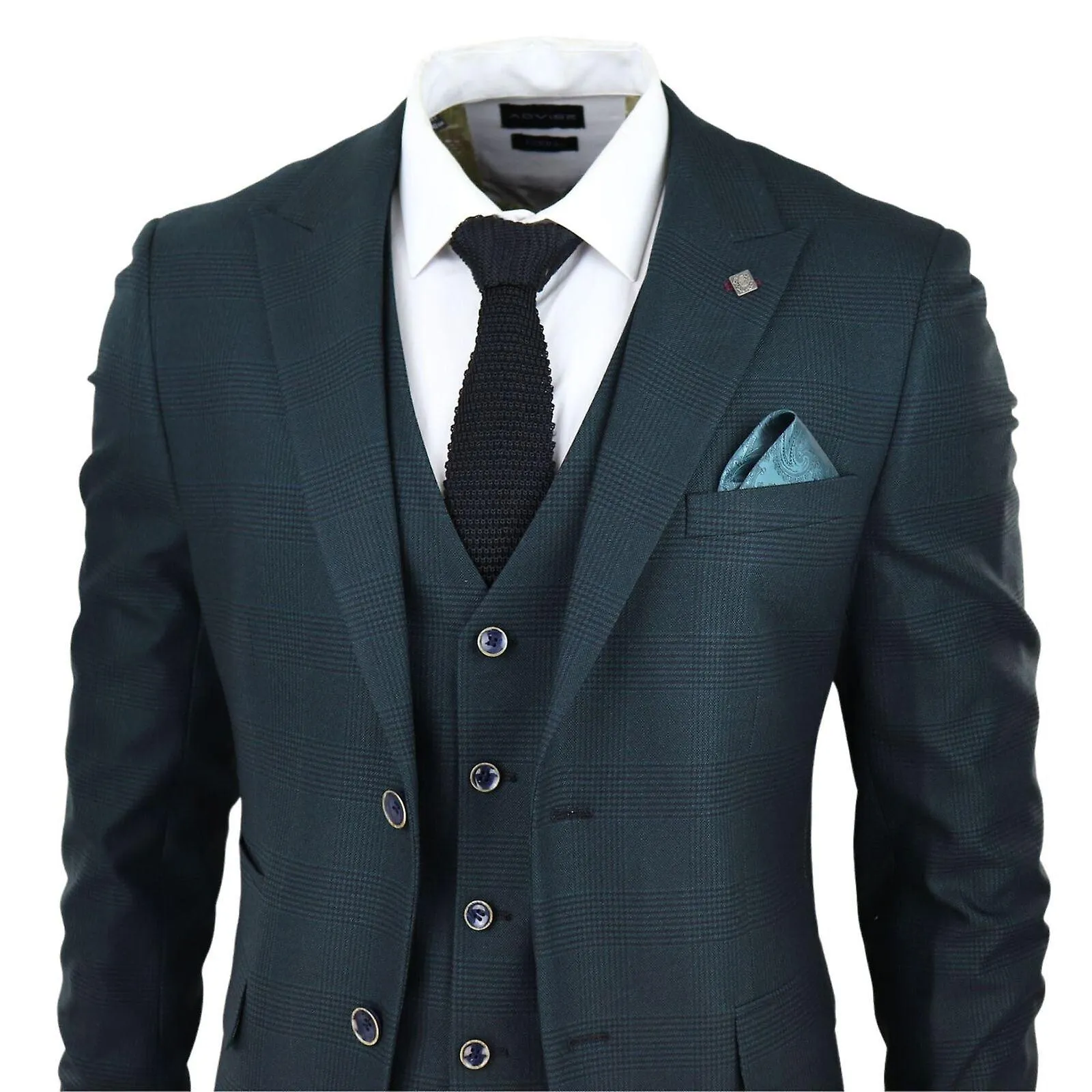 Mens Olive Green 3 Piece CheckTailored Fit Suit