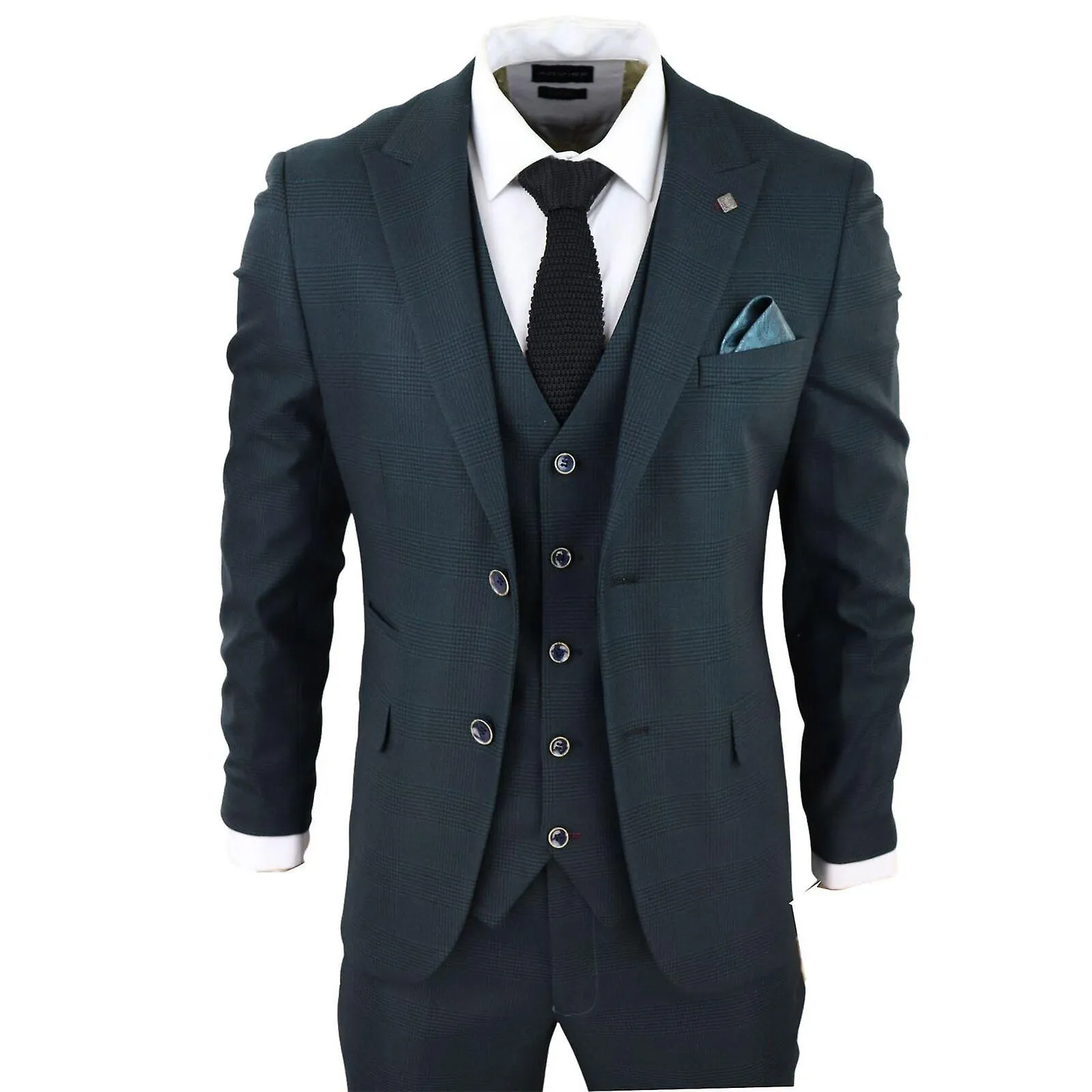 Mens Olive Green 3 Piece CheckTailored Fit Suit