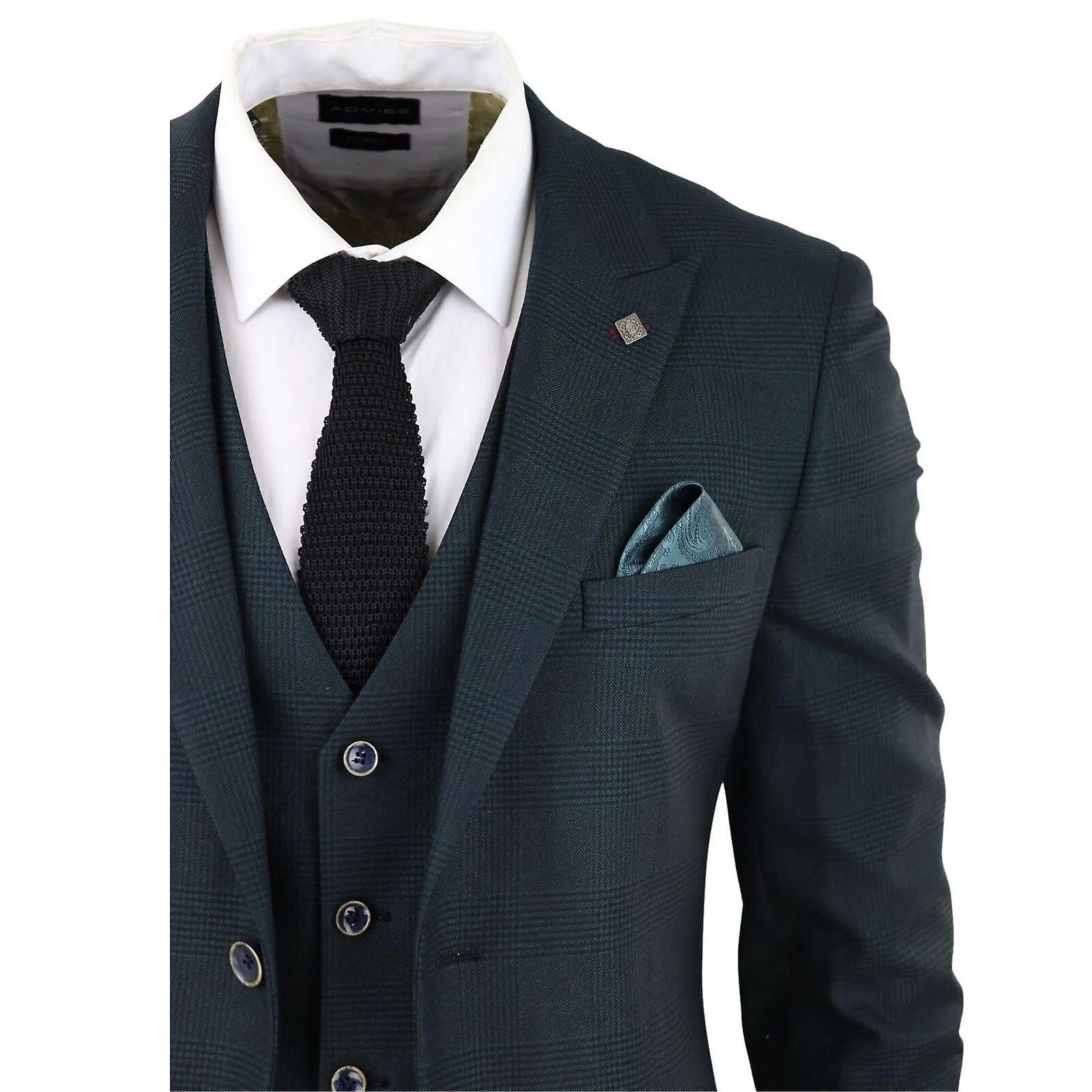 Mens Olive Green 3 Piece CheckTailored Fit Suit