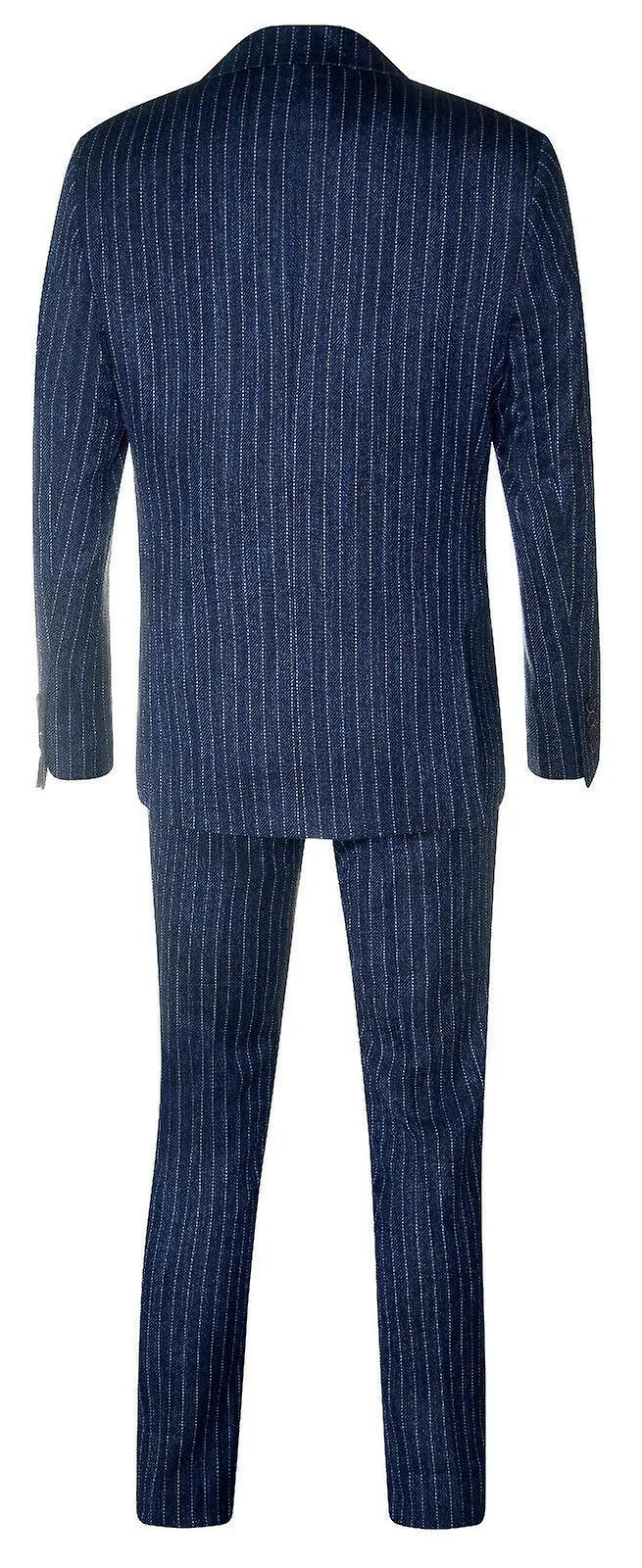 Mens Pinstripe 3 Piece Blue Tweed Herringbone Suit