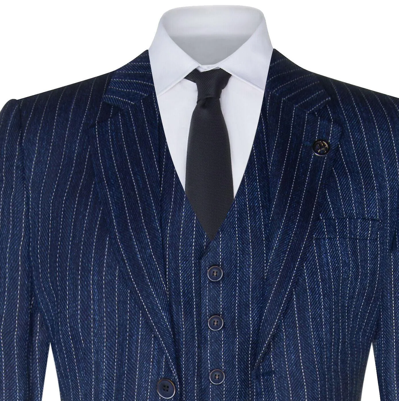 Mens Pinstripe 3 Piece Blue Tweed Herringbone Suit