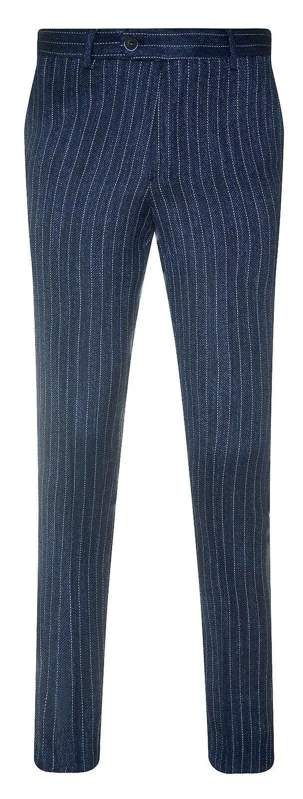 Mens Pinstripe 3 Piece Blue Tweed Herringbone Suit